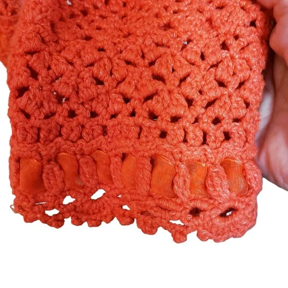 David Brooks Womens Orange Open Crochet Sweater Top XL Lightweight Stretch Used - Picture 11 of 12